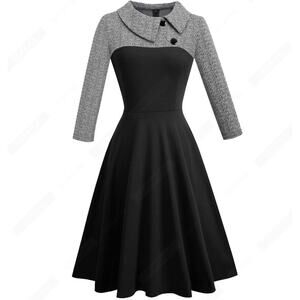 Herringbone 50s Swing A-Line Career Dress Black & Gray Size 4
 Hepburn Style